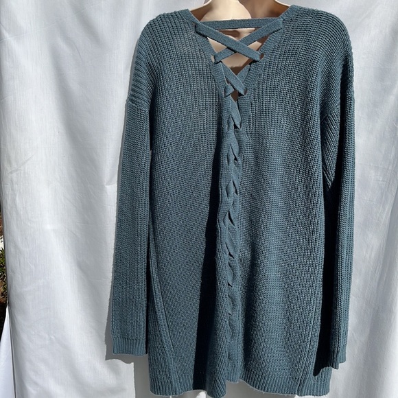 Pink Rose Slate Blue Braided Back Cardigan Sweater Size S - Picture 2 of 9